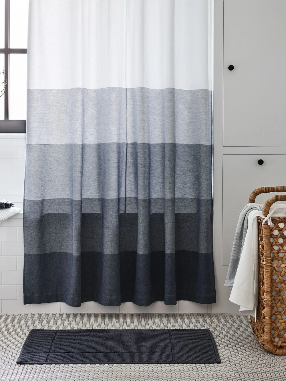 West Elm Dobby Ombre Stripe Shower Curtain - Blue Stripe